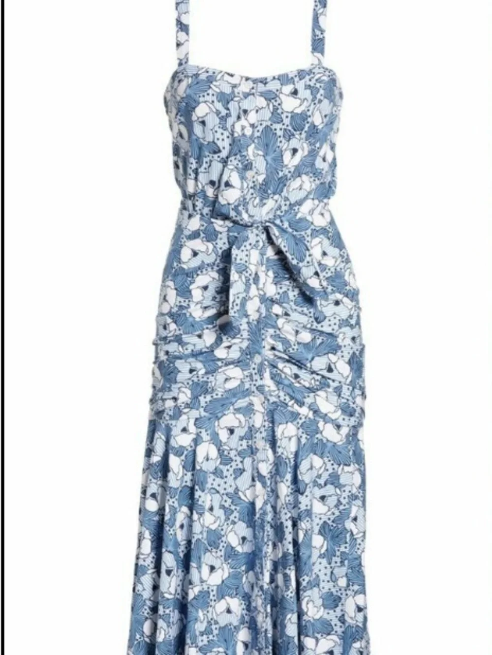 VERONICA BEARD MARENA GATHERED PRINTED FLORAL COTTON POPLIN MIDI DRESS - Picture 2 of 8
